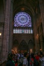 Stained glass Ã¢â¬â rose windows of Cathedral. Sightseeing of France. Royalty Free Stock Photo